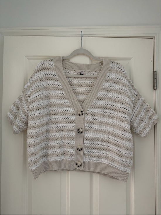 Universal Thread Sweaters - 🔥 Universal Thread Neutral Striped Open Knit Cropped Cardigan | L